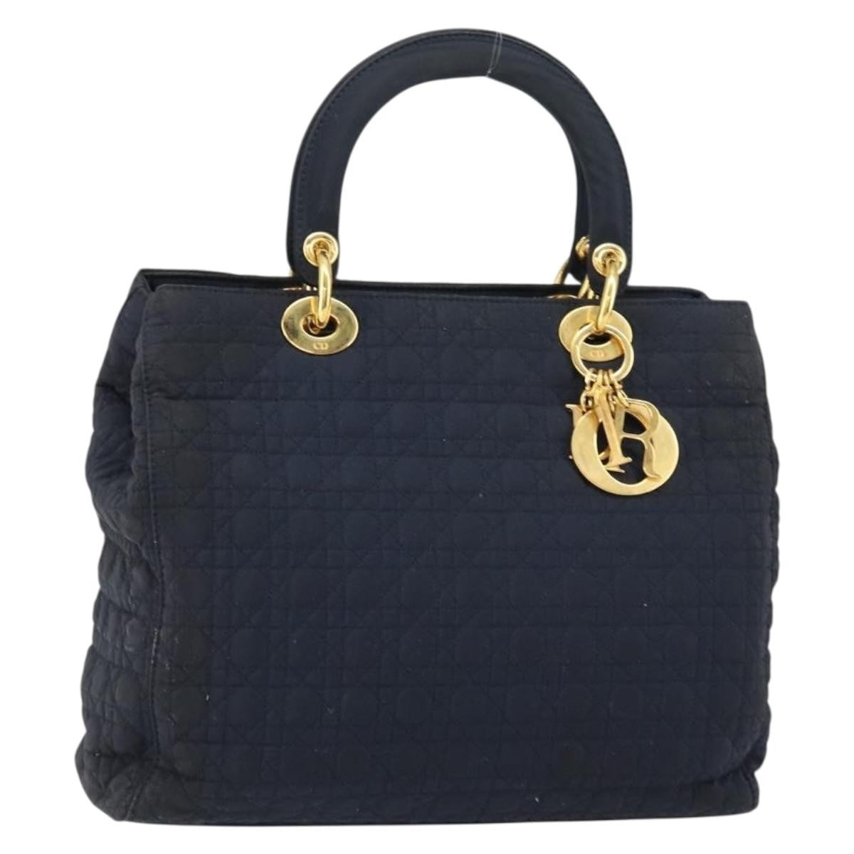 Dior Christian Dior Canage Hand Bag Nylon Navy Gold Authentic gh1098