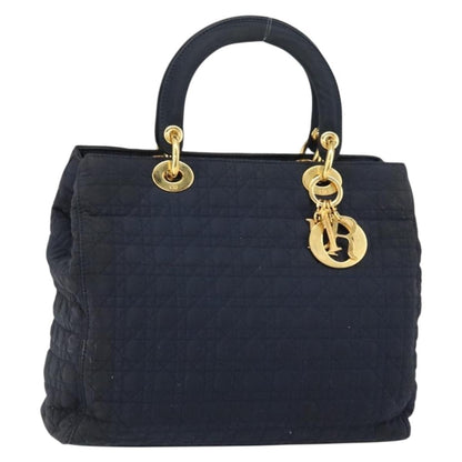 Dior Christian Dior Canage Hand Bag Nylon Navy Gold Authentic gh1098