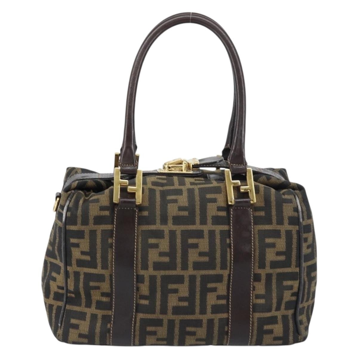 Fendi FENDI Zucca Canvas Hand Bag Black Brown gold Authentic 155701