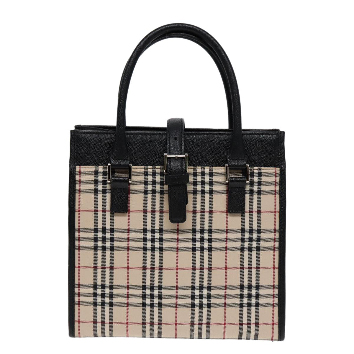 Burberry BURBERRY Nova Check Hand Bag Canvas Beige Black Authentic am6710