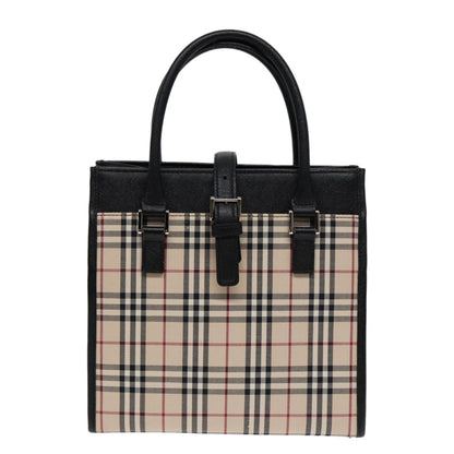 Burberry BURBERRY Nova Check Hand Bag Canvas Beige Black Authentic am6710