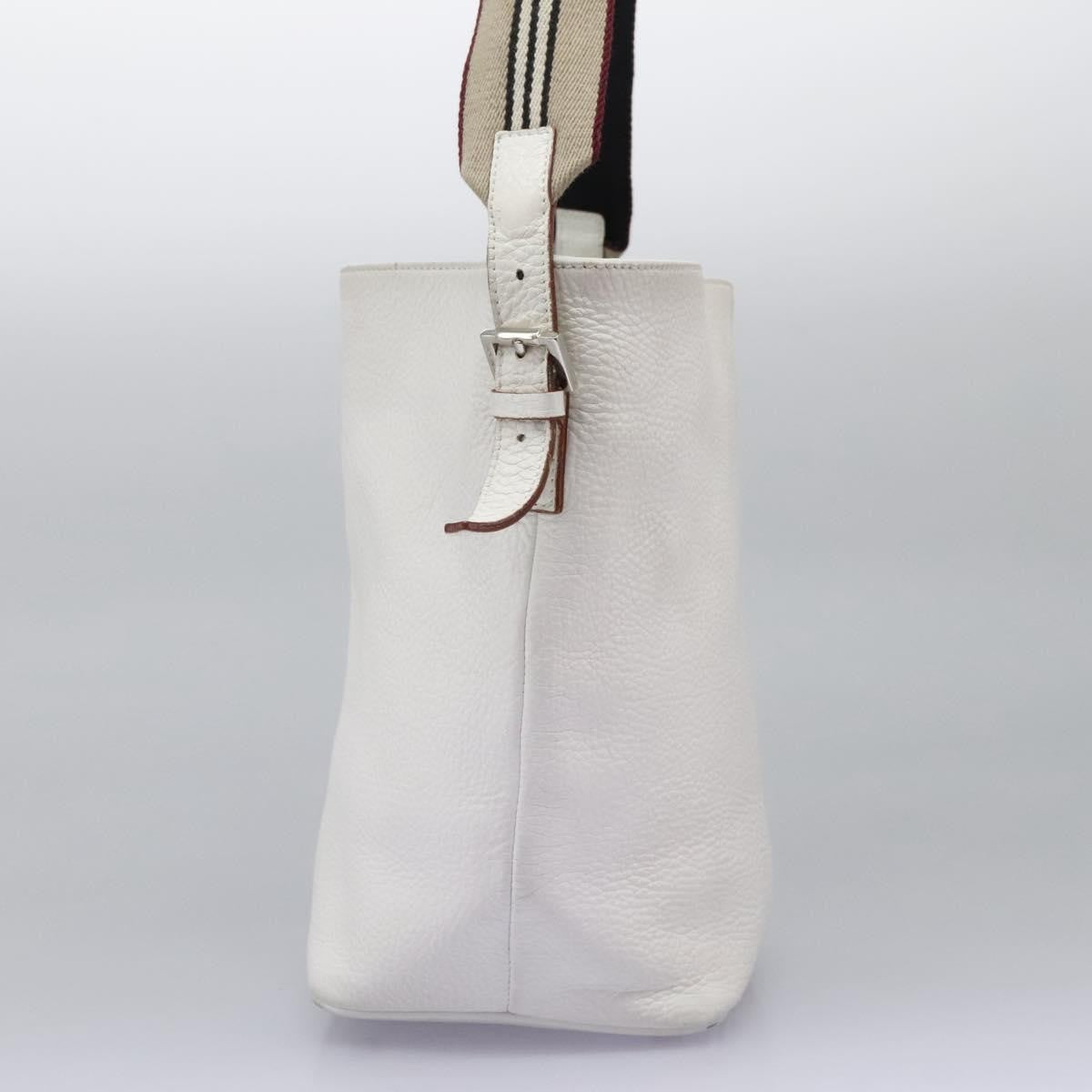 Burberry BURBERRY Shoulder Bag Leather White Silver Authentic BA2015