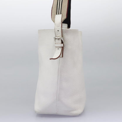 Burberry BURBERRY Shoulder Bag Leather White Silver Authentic BA2015