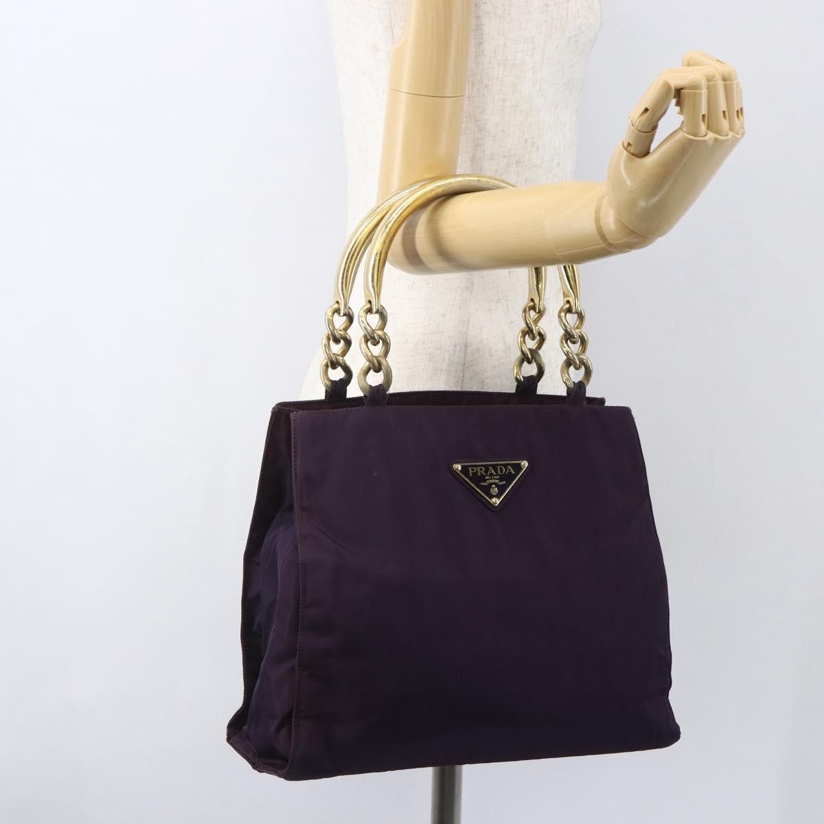 Prada PRADA Hand Bag Nylon Metal Purple Gold Authentic 155415