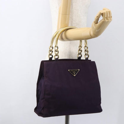 Prada PRADA Hand Bag Nylon Metal Purple Gold Authentic 155415