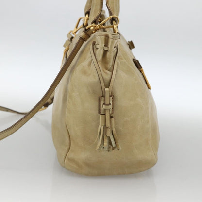 Prada PRADA Hand Bag Leather 2way Beige Gold Authentic 174345