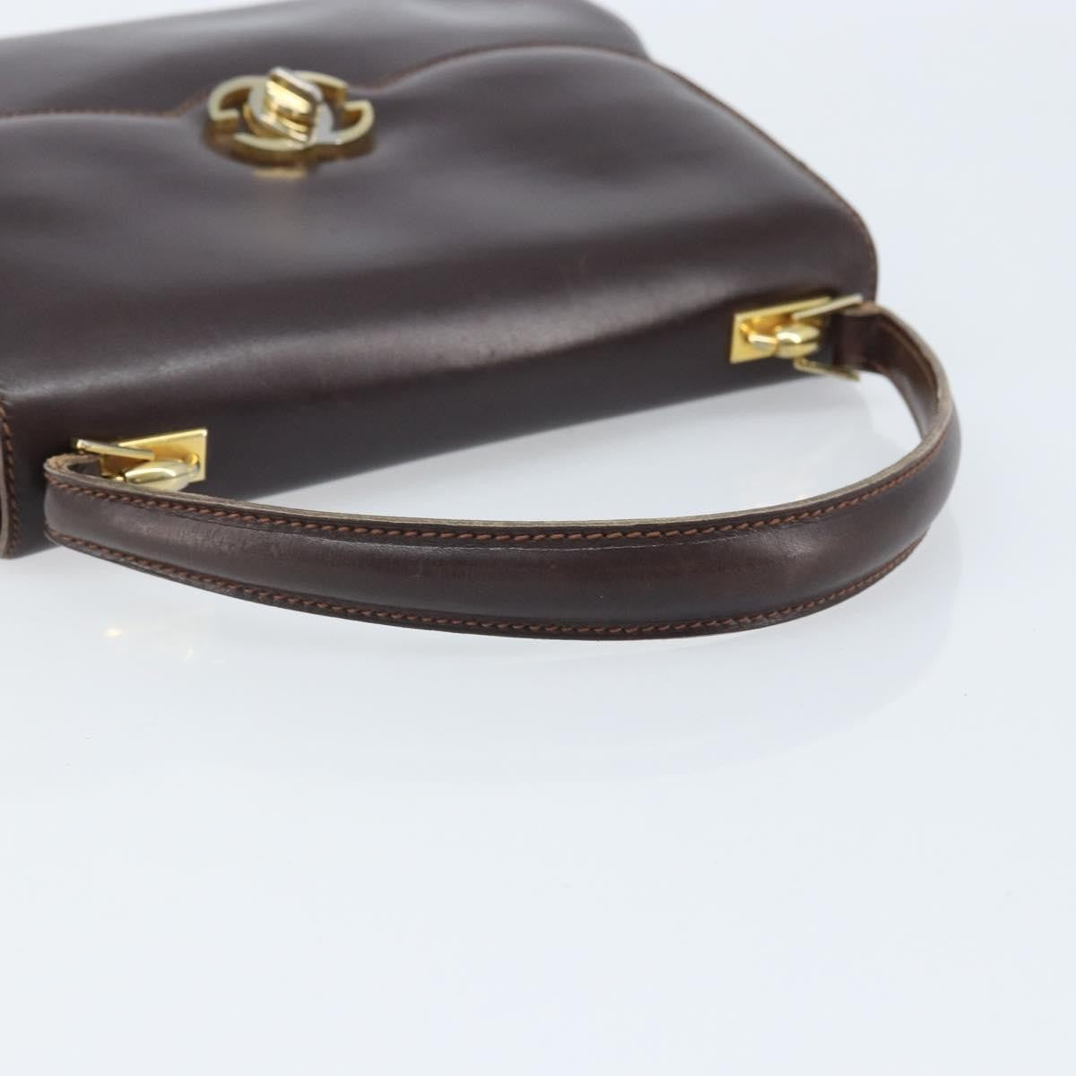 Gucci GUCCI Hand Bag Leather Brown Gold Authentic BAZ167