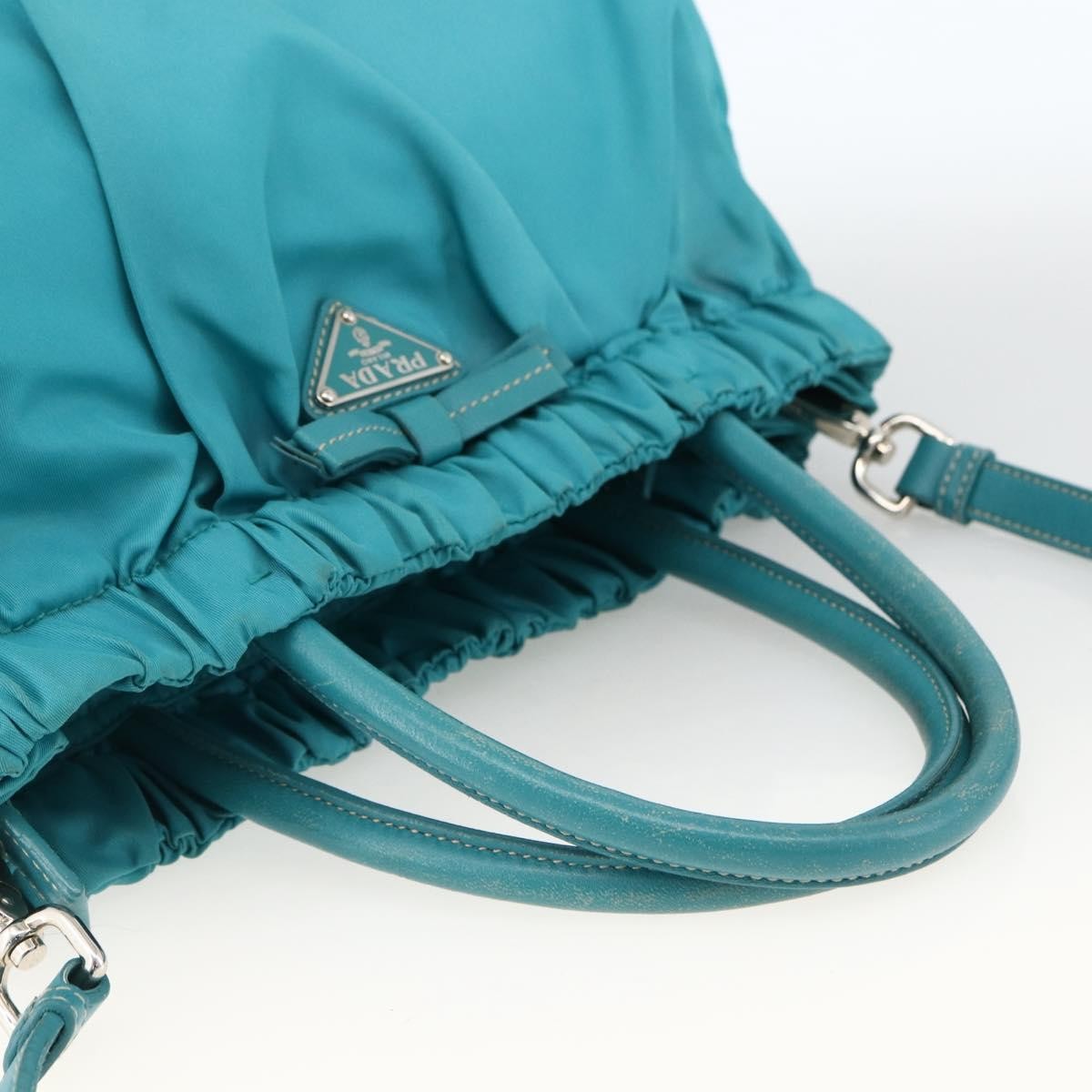 Prada PRADA Hand Bag Nylon 2way Turquoise Blue Silver Authentic gh1880A