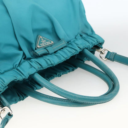 Prada PRADA Hand Bag Nylon 2way Turquoise Blue Silver Authentic gh1880A