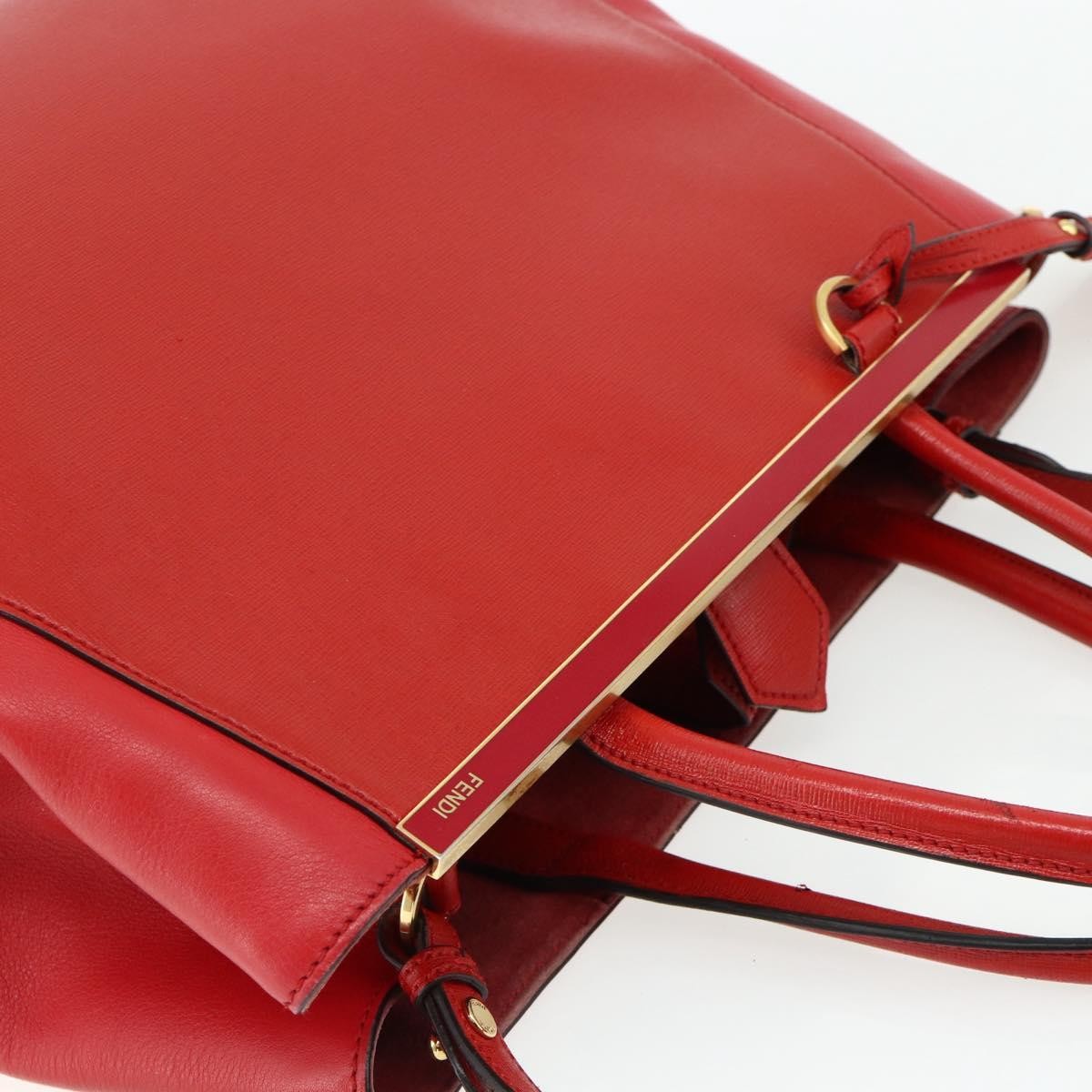 Fendi FENDI 2 JOURS Medium Hand Bag Leather 2way Red Gold Authentic 176097A