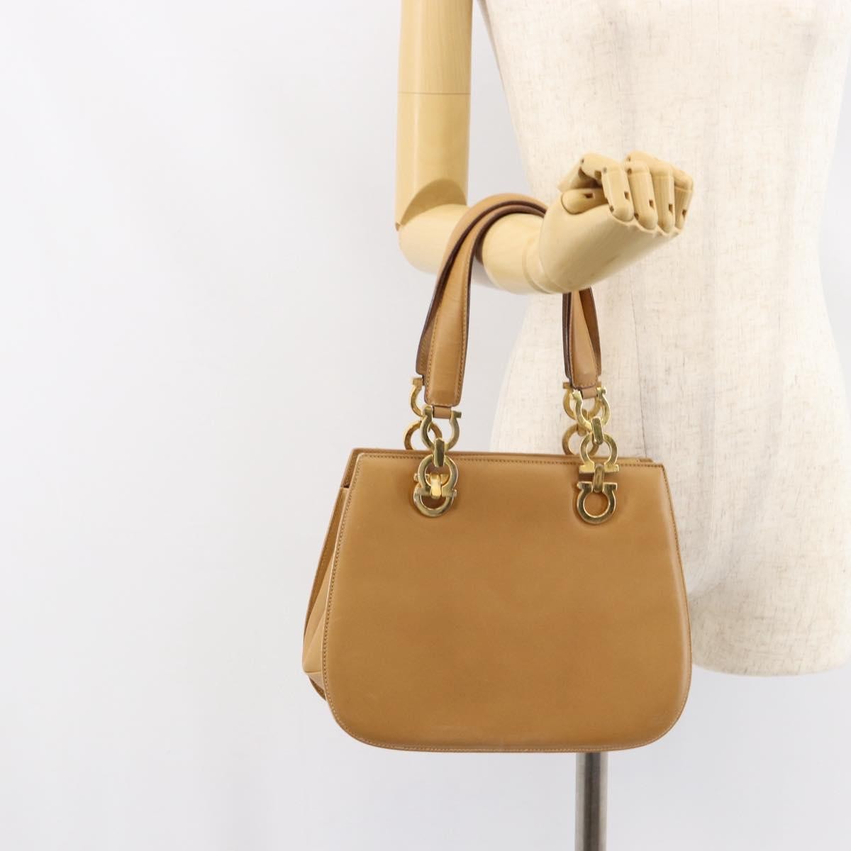 Salvatore Ferragamo Salvatore Ferragamo Gancini Hand Bag Leather Beige Gold Authentic 154675