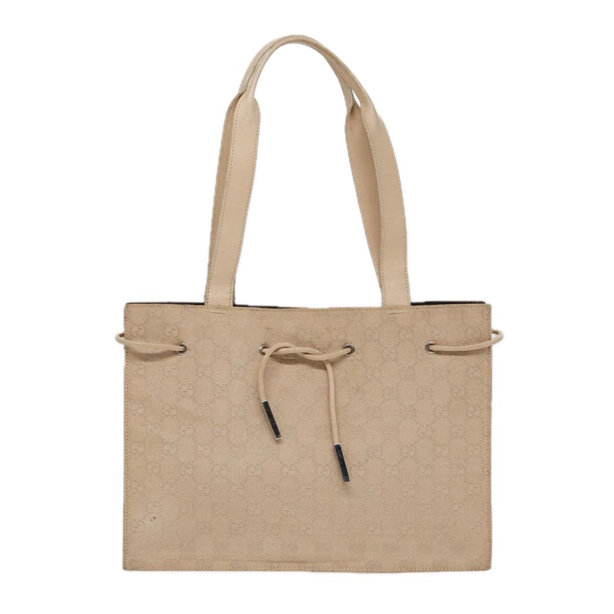 Gucci GUCCI GG Canvas Tote Bag Beige Silver 002 1053 Authentic 90509