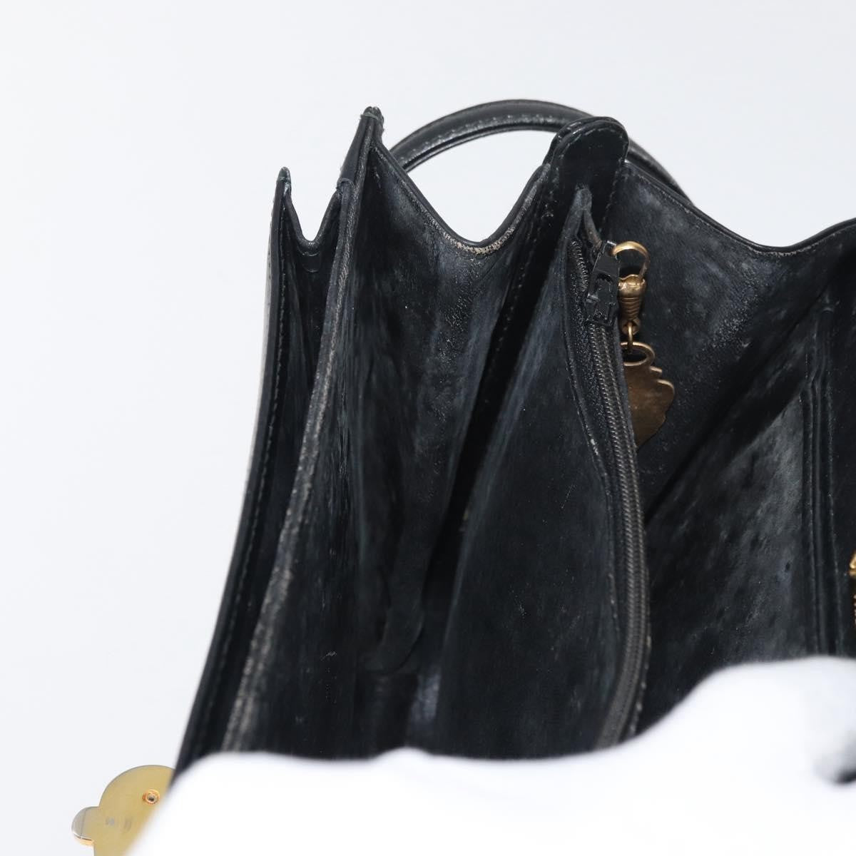 Gucci GUCCI Hand Bag Leather Black Gold Authentic ep14155