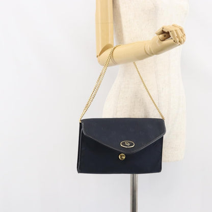 Dior Christian Dior Chain Shoulder Bag Canvas Navy Gold Authentic ti3507