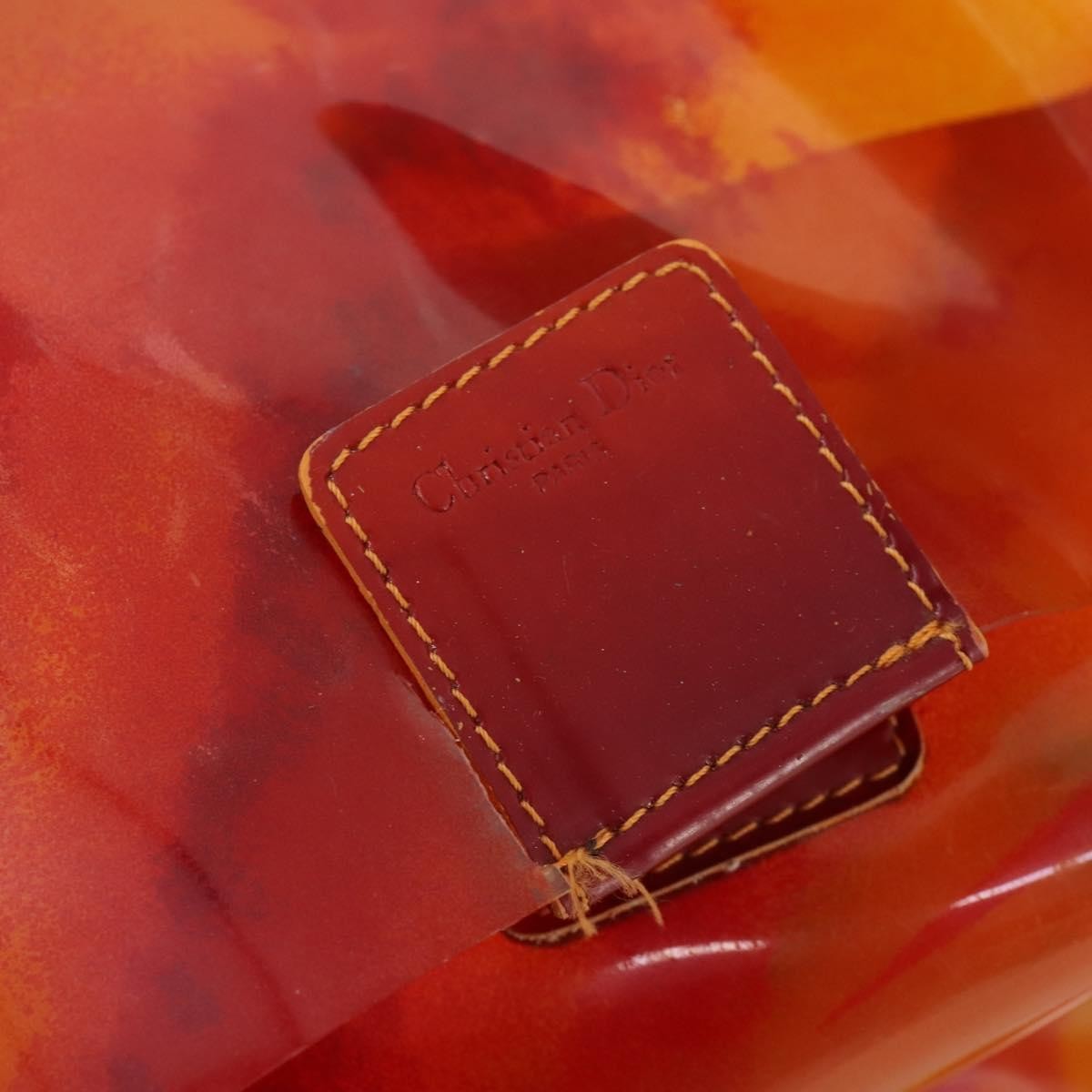 Dior Christian Dior Hand Bag Vinyl Orange Authentic 177521