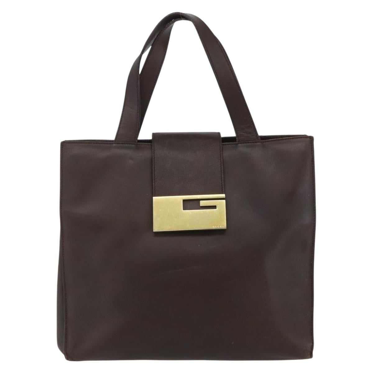 Gucci GUCCI Hand Bag Leather Brown Gold 002 0347 Authentic 151640