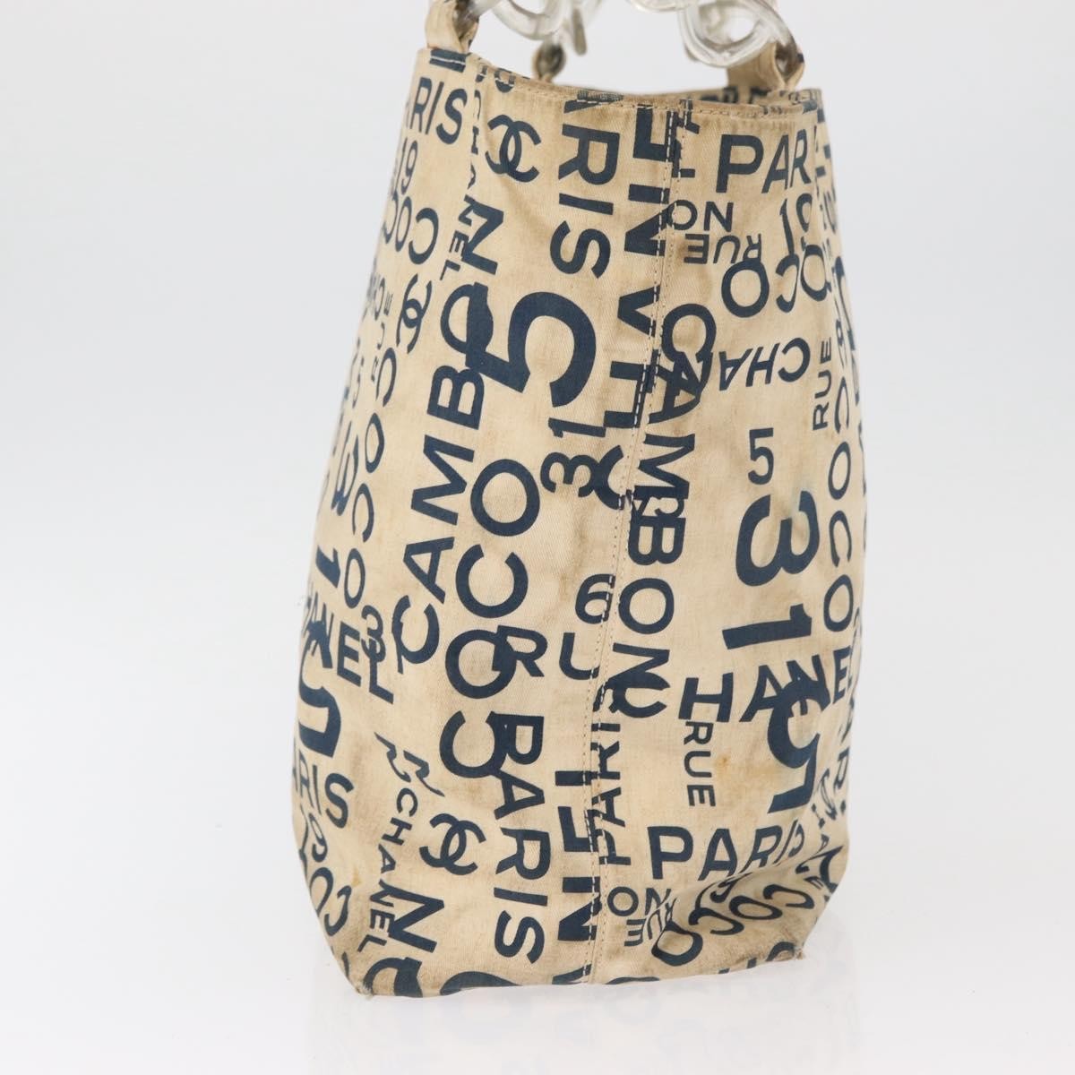 Chanel CHANEL By Sea Line Tote Bag Canvas White Silver CC Authentic 179915
