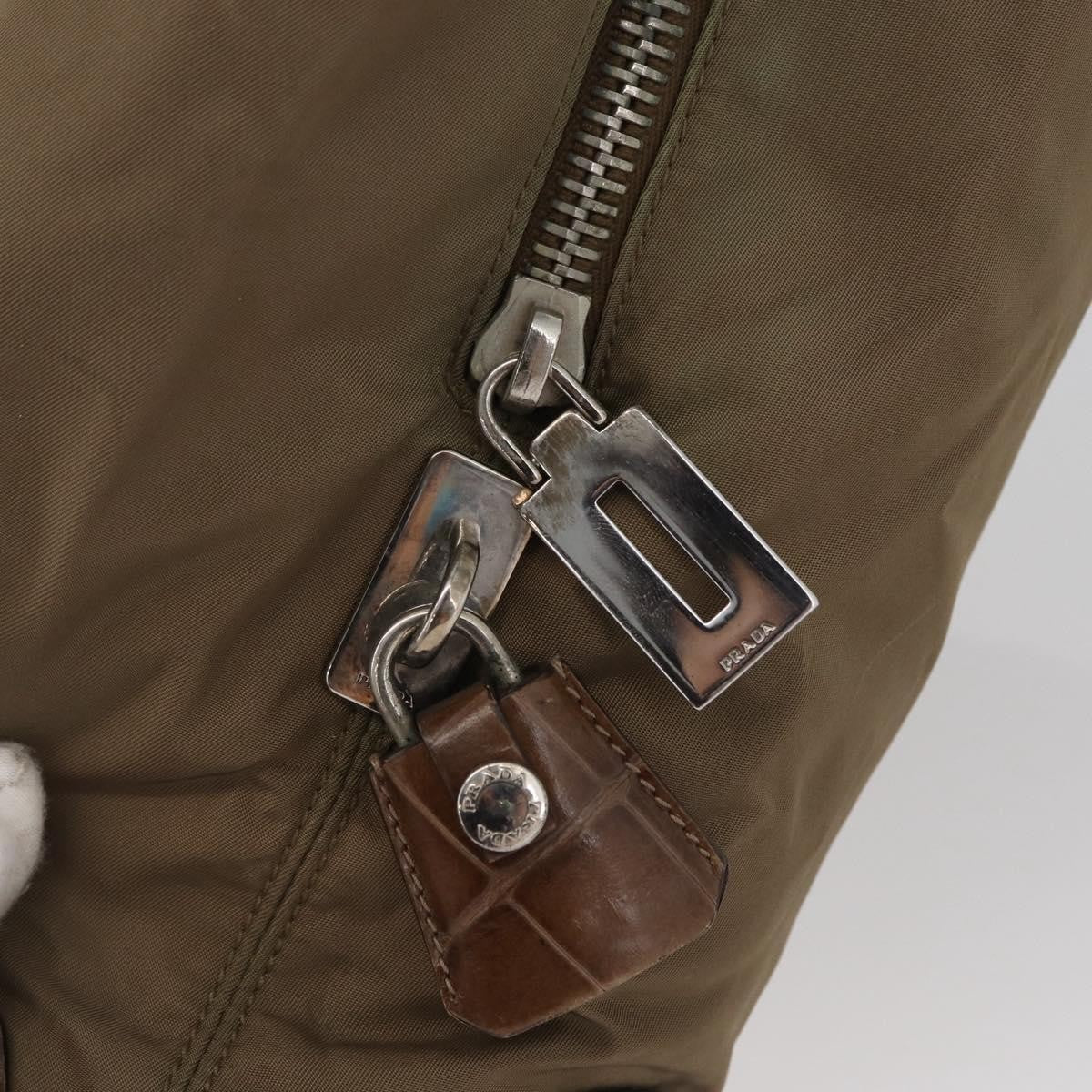 Prada PRADA Hand Bag Nylon Khaki Silver Authentic 173838
