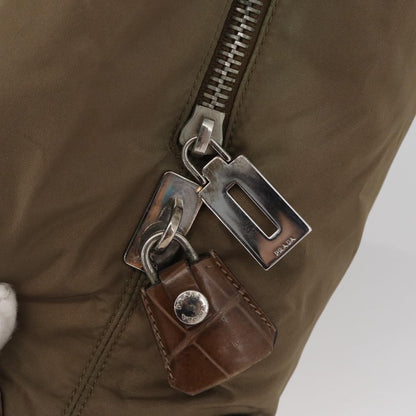 Prada PRADA Hand Bag Nylon Khaki Silver Authentic 173838