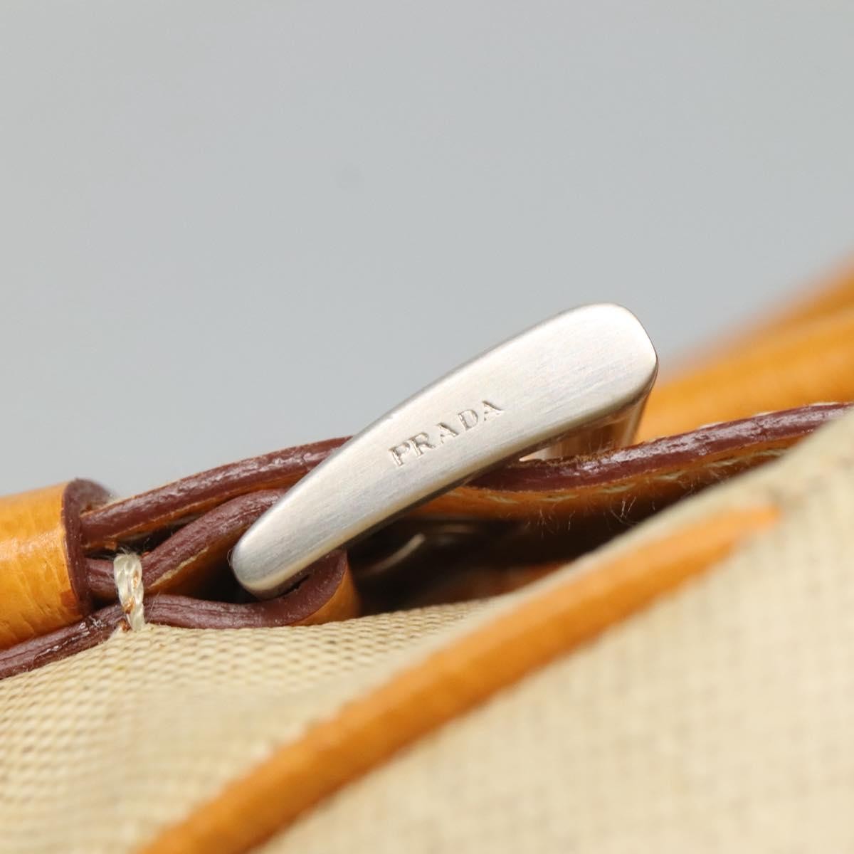 Prada PRADA Hand Bag Canvas Beige Silver Authentic 127392