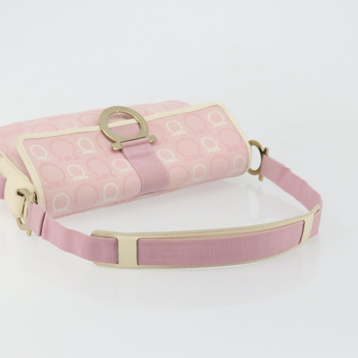 Salvatore Ferragamo Salvatore Ferragamo Gancini Shoulder Bag Canvas Pink Gold Authentic BA12412