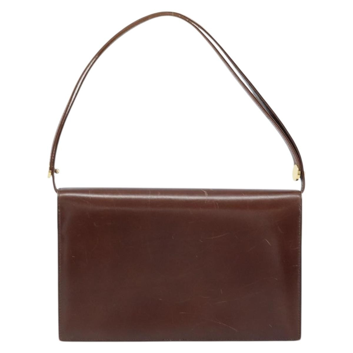 Dior Christian Dior Shoulder Bag Leather Brown Gold Authentic mr2273