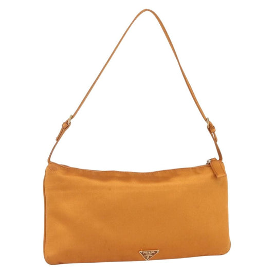 Prada PRADA Accessory Pouch Satin Orange Gold Authentic 161612 Bag