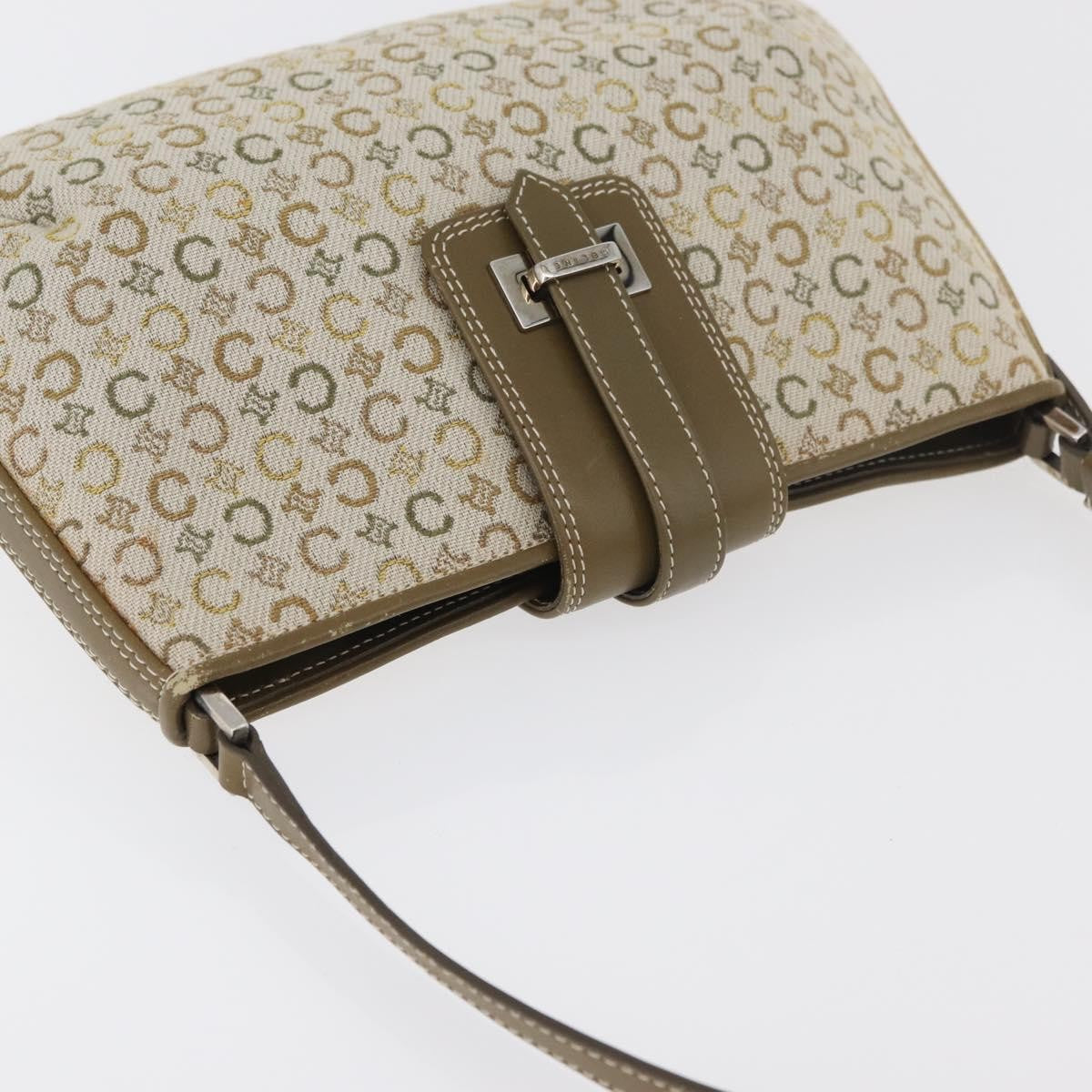 Celine CELINE C Macadam Canvas Shoulder Bag Beige Silver Authentic 176486A