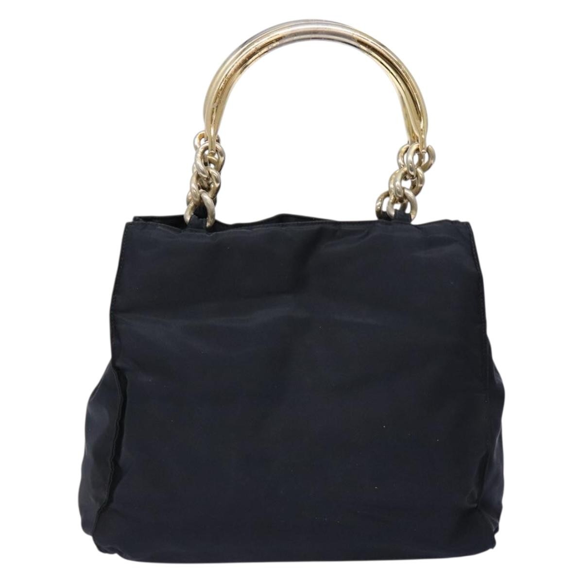 Prada PRADA Hand Bag Nylon Navy Gold Authentic 141629