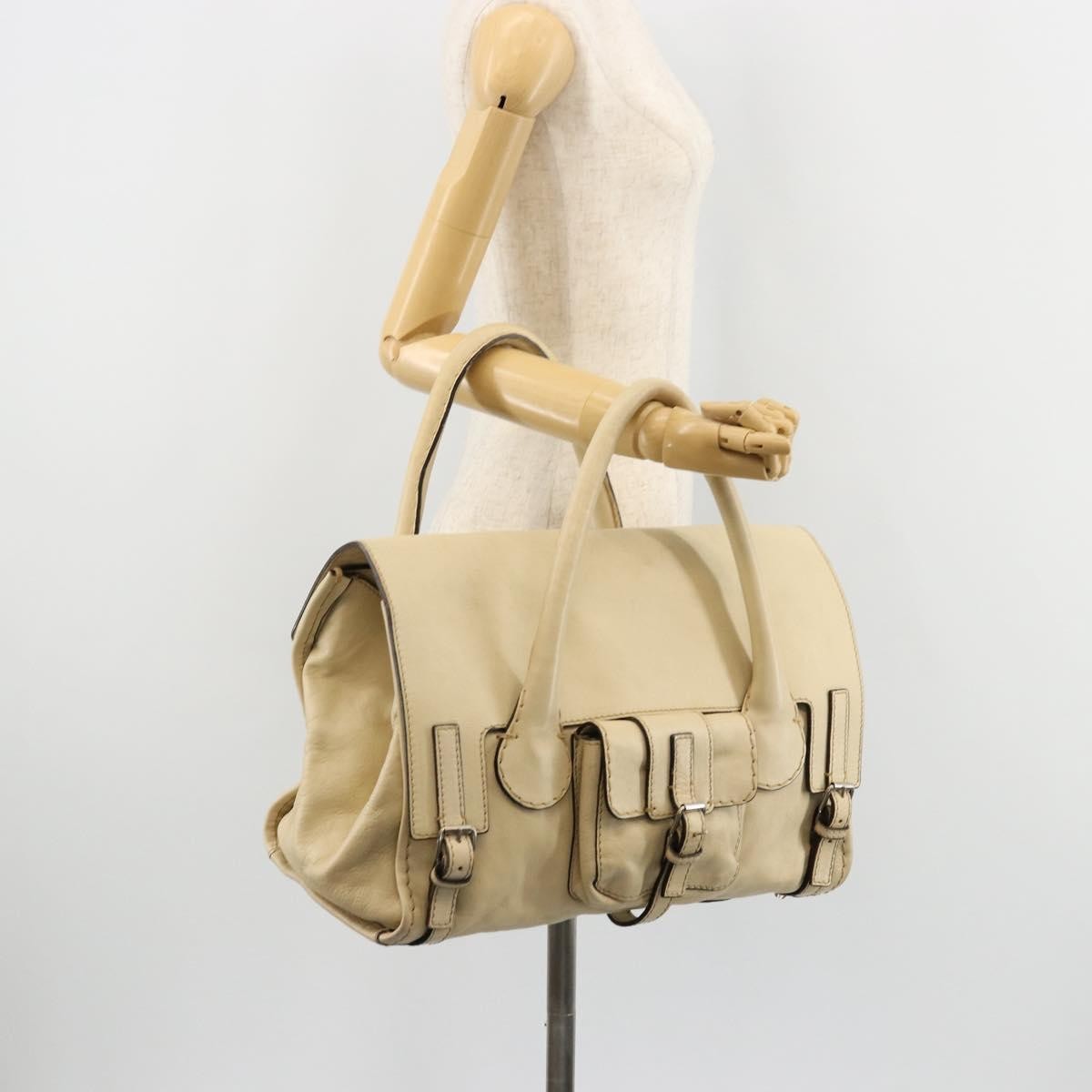 Chloé Chloé Chloe Edith Boston Bag Leather Beige Silver Authentic bs30503