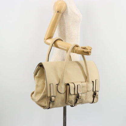 Chloé Chloé Chloe Edith Boston Bag Leather Beige Silver Authentic bs30503