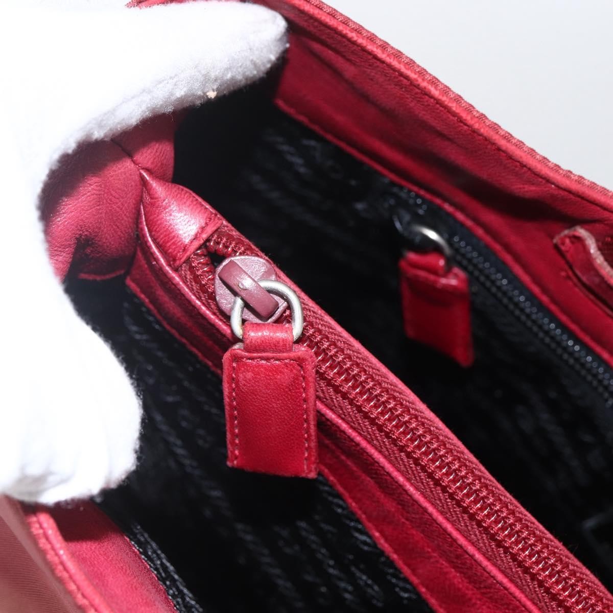 Prada PRADA Tote Bag Nylon Red Silver Authentic 156926