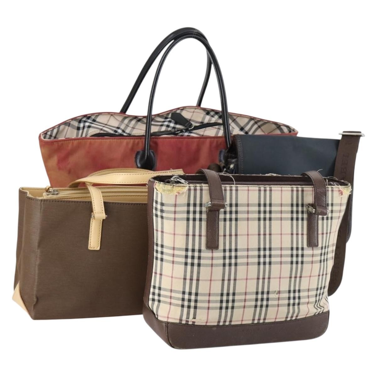 Burberry BURBERRY Nova Check Shoulder Bag Nylon Canvas 4 Set Beige Brown black Authentic 1...