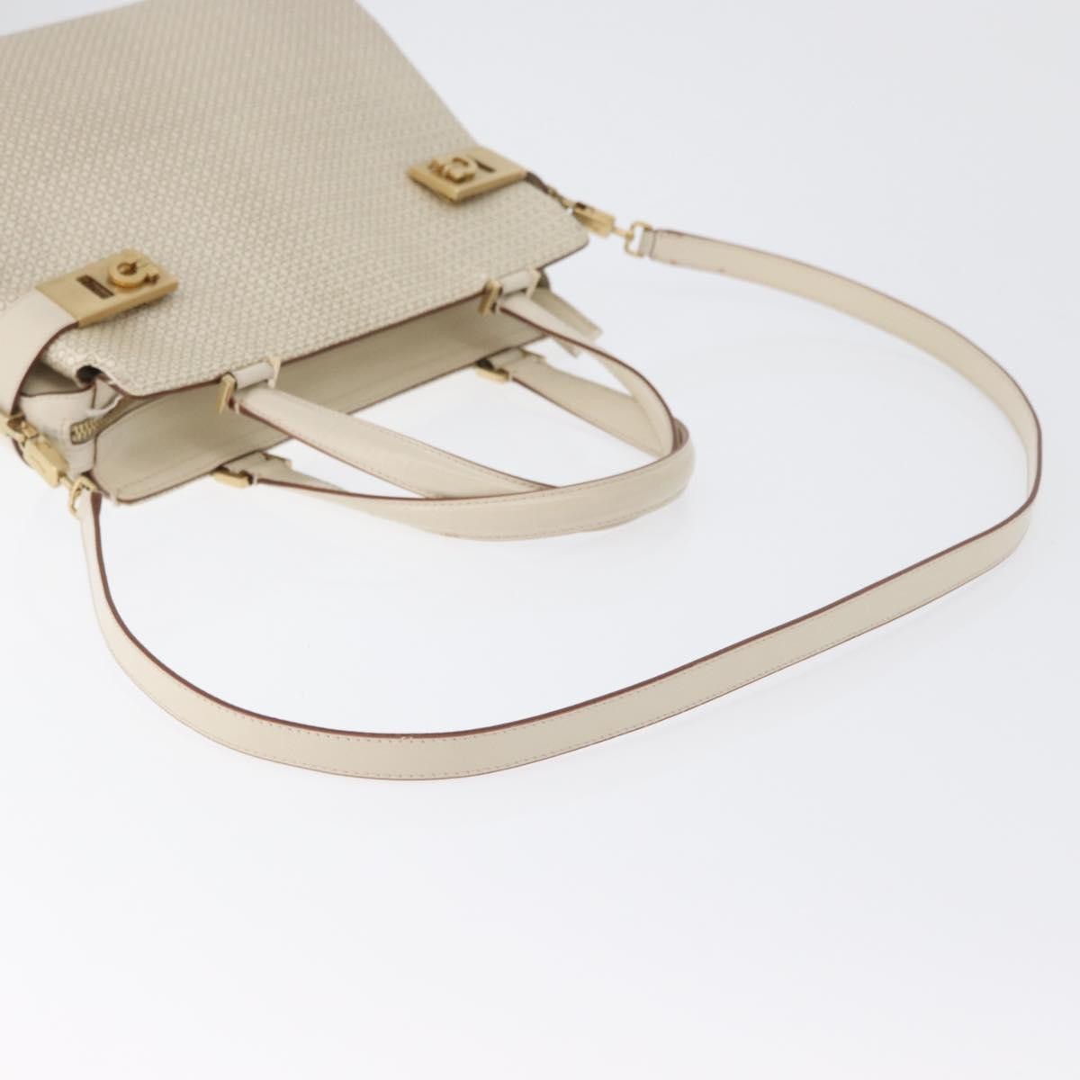 Salvatore Ferragamo Salvatore Ferragamo Gancini Hand Bag Leather 2way Ivory Gold Authentic 172181