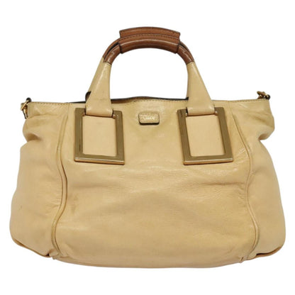 Chloé Chloé Chloe Etel Hand Bag Leather 2way Beige Gold Authentic am9018