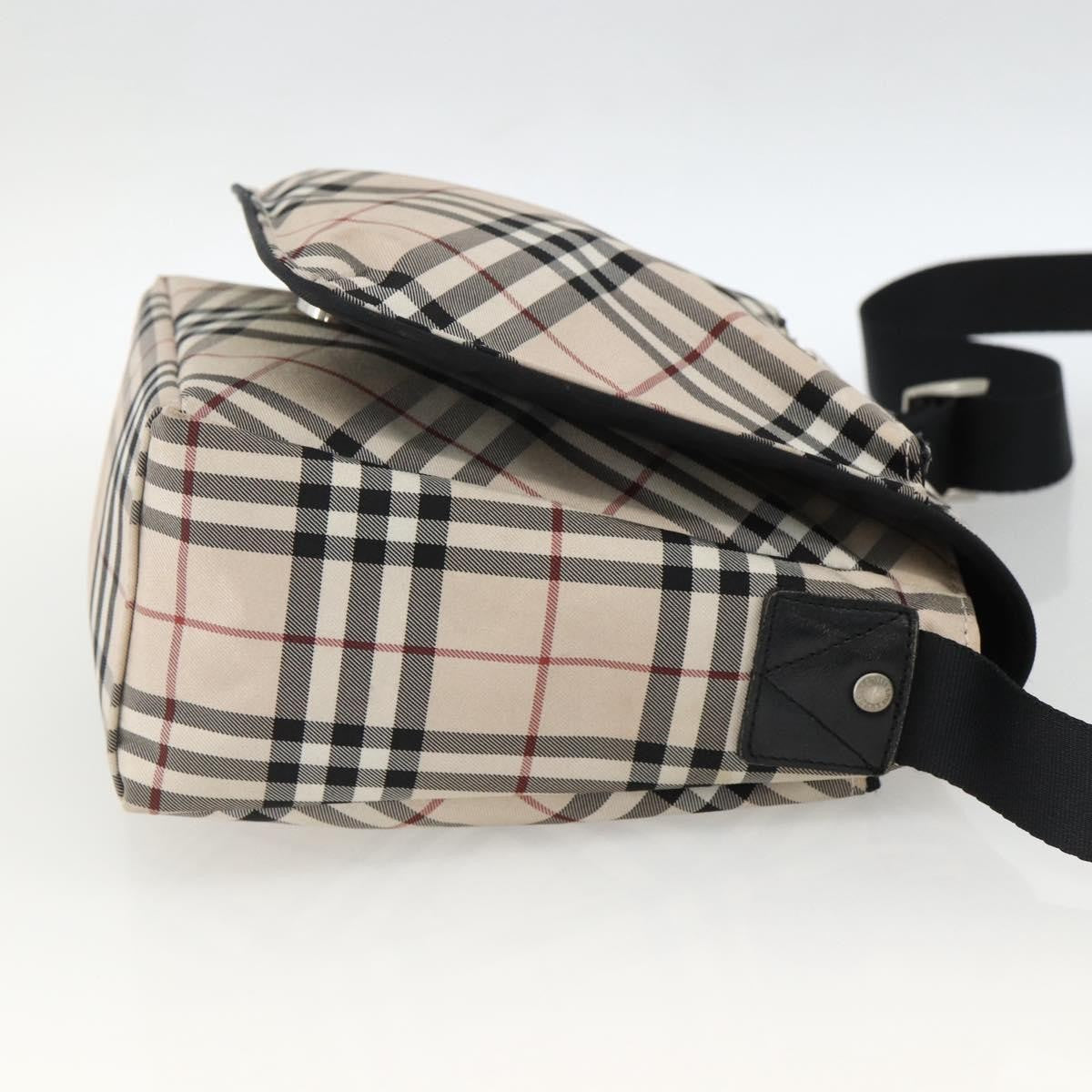 Burberry BURBERRY Nova Check Blue Label Shoulder Bag Nylon Beige Silver Authentic 173694