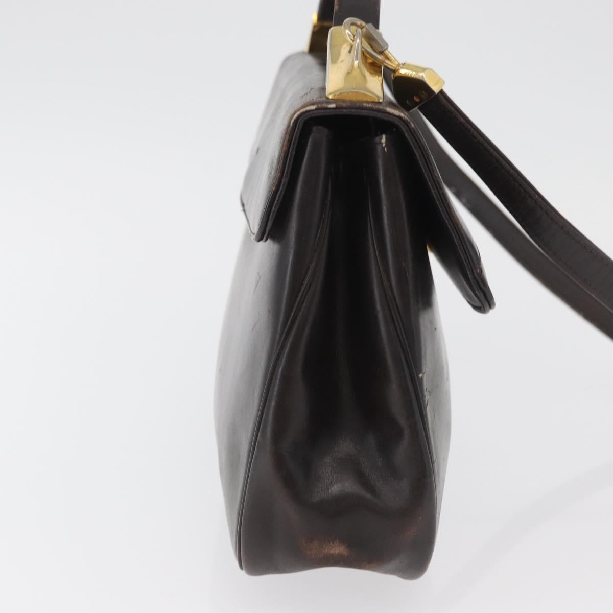 Dior Christian Dior Hand Bag Calf Skin 2way Dark Brown Gold Authentic 180355