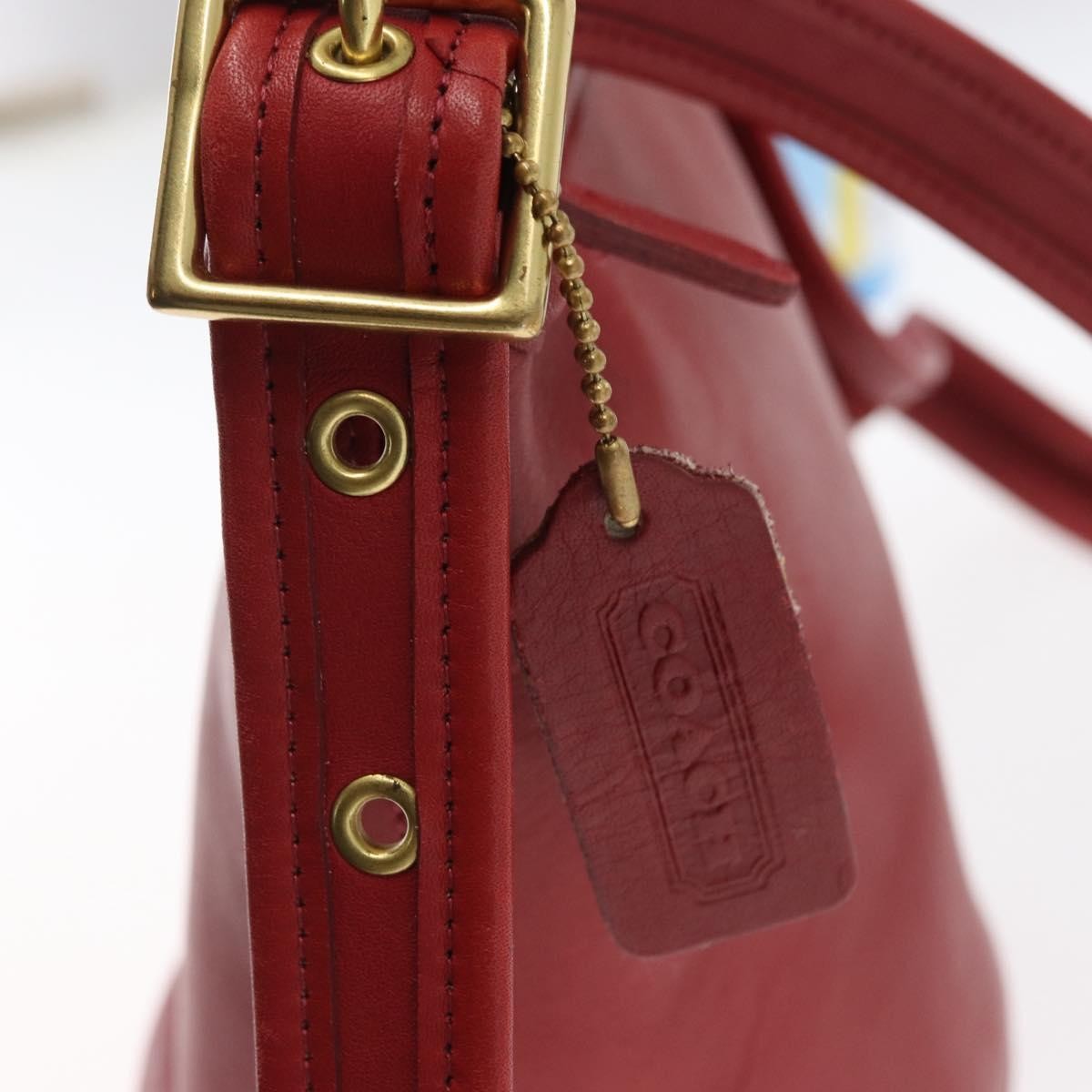 Coach Coach Shoulder Bag Leather Red Gold Authentic 162414