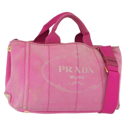 Prada PRADA Canapa PM Hand Bag Canvas 2way Pink Gold Authentic 162515