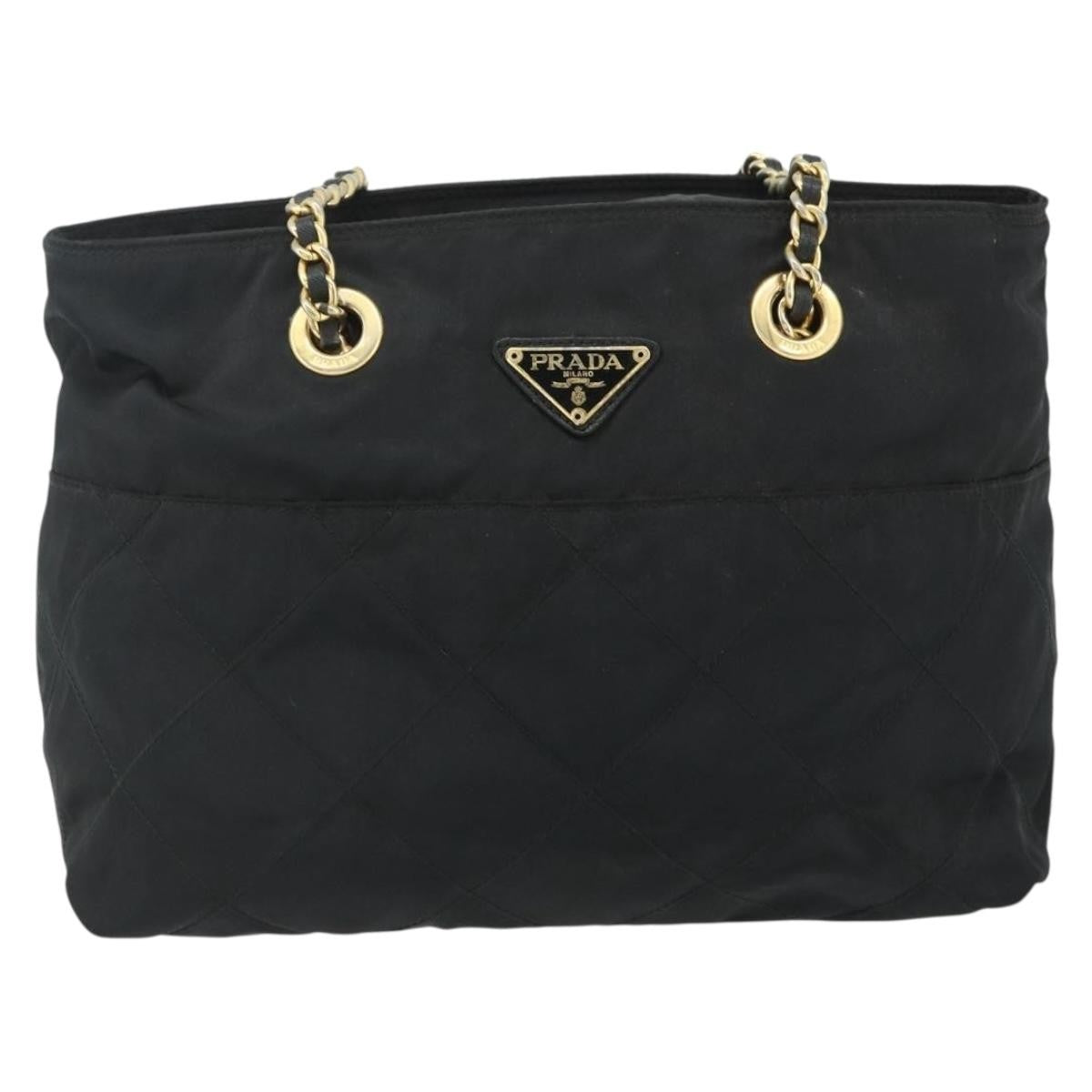 Prada PRADA Chain Tote Bag Nylon Black Gold Authentic 178129