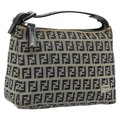 Fendi FENDI Zucchino Canvas Hand Pouch Bag Navy Silver Authentic 177481
