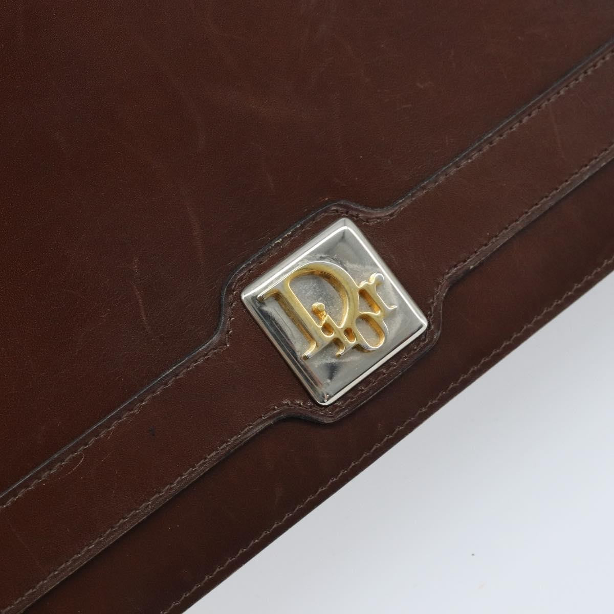 Dior Christian Dior Shoulder Bag Leather Brown Gold Authentic mr2273
