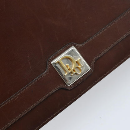 Dior Christian Dior Shoulder Bag Leather Brown Gold Authentic mr2273