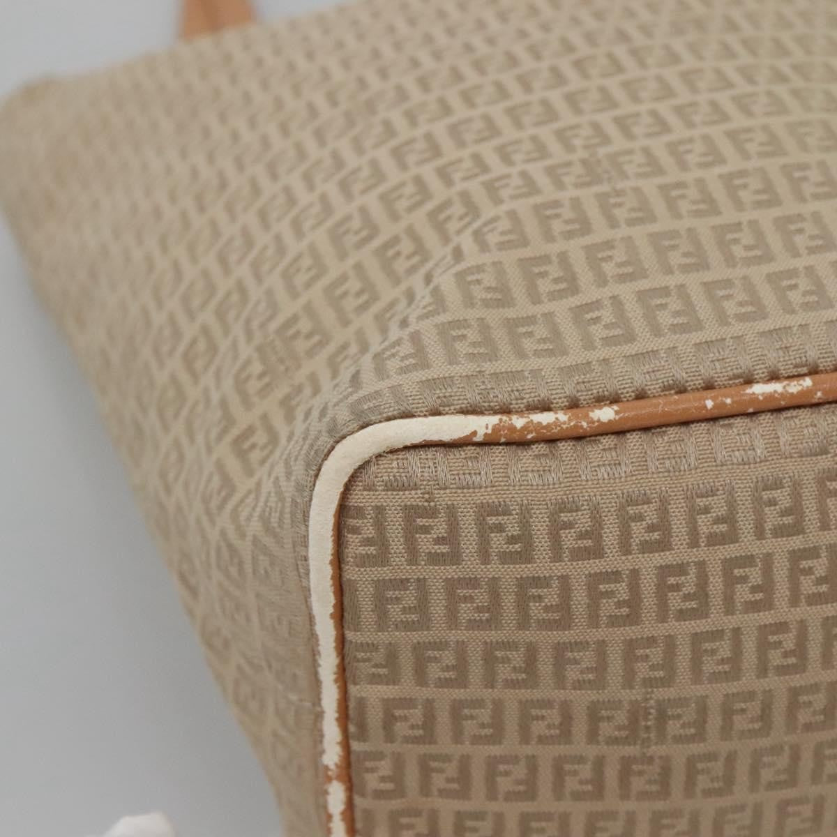 Fendi FENDI Zucchino Canvas Hand Bag Nylon Beige Silver Authentic bs26890