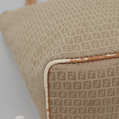 Fendi FENDI Zucchino Canvas Hand Bag Nylon Beige Silver Authentic bs26890