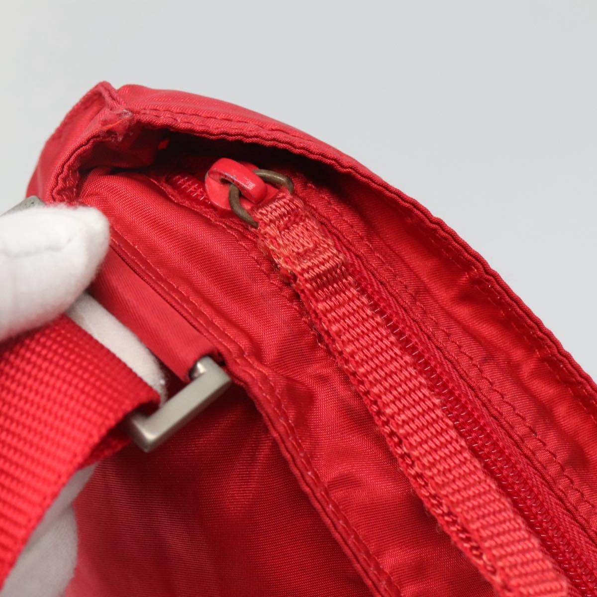 Prada PRADA Shoulder Bag Nylon Red Silver Authentic 101081