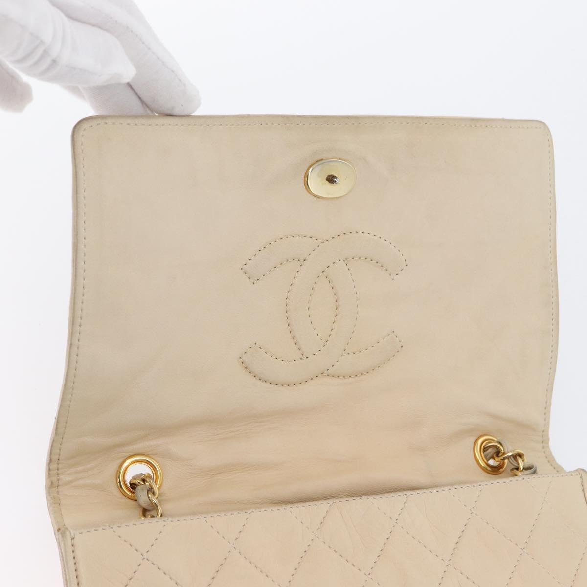 Chanel CHANEL Matelasse Chain Shoulder Bag Lamb Skin Beige Gold CC Authentic BA10672