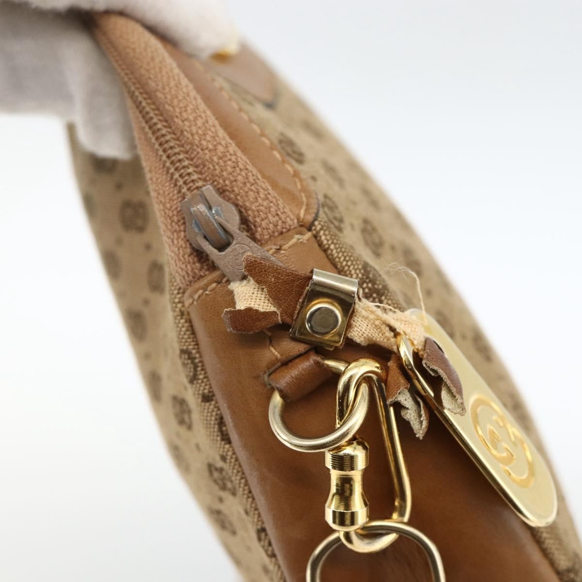 Gucci GUCCI Micro GG Canvas Shoulder Bag Beige Gold Authentic ka3074