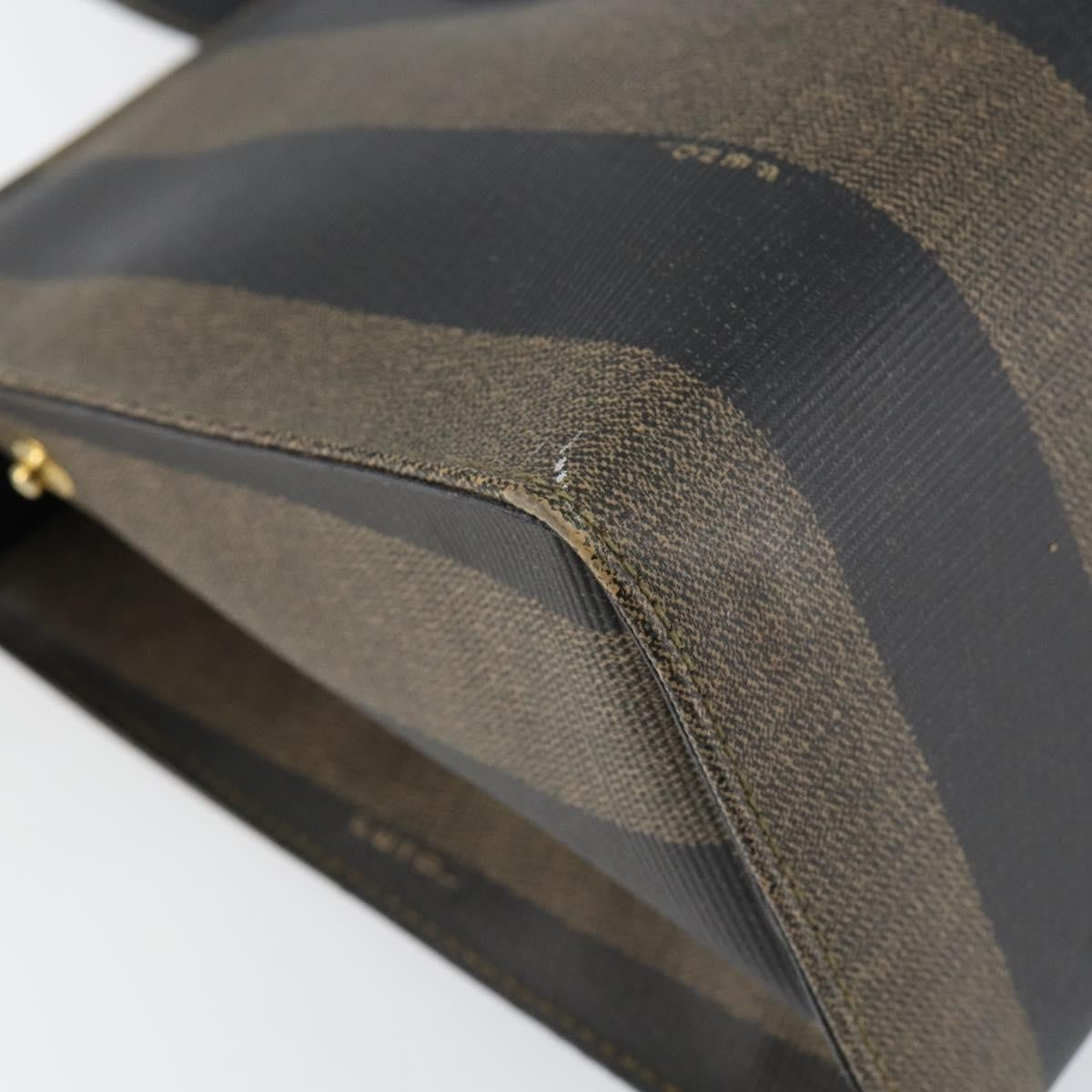 Fendi FENDI Pecan Canvas Hand Bag PVC Black Brown gold Authentic 150002