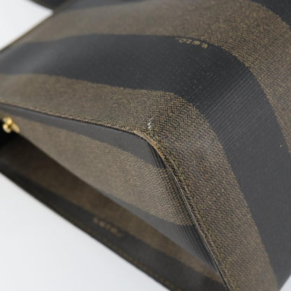 Fendi FENDI Pecan Canvas Hand Bag PVC Black Brown gold Authentic 150002